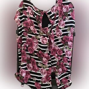 Torrid Striped Rose Button Back Top